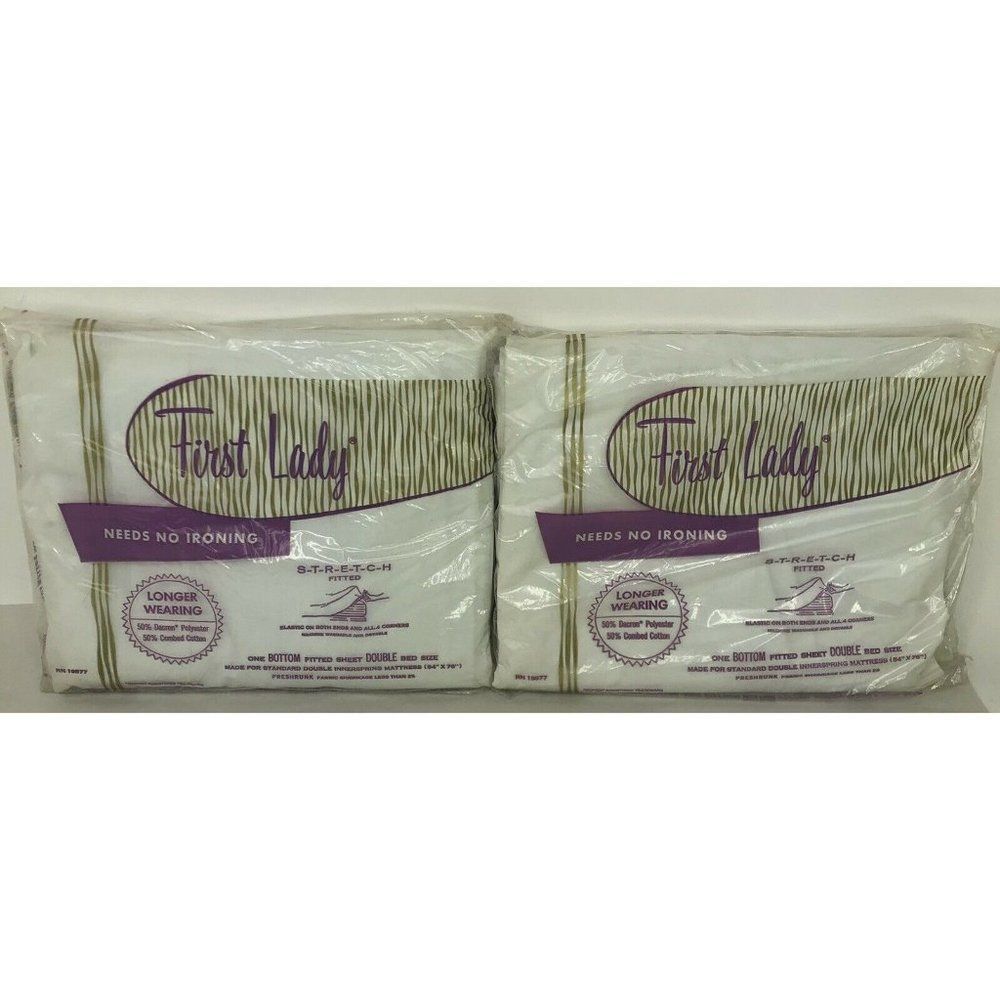 NEW Vintage First Lady Needs No Iron White Fitted Sheet Double 54X76 SEALED